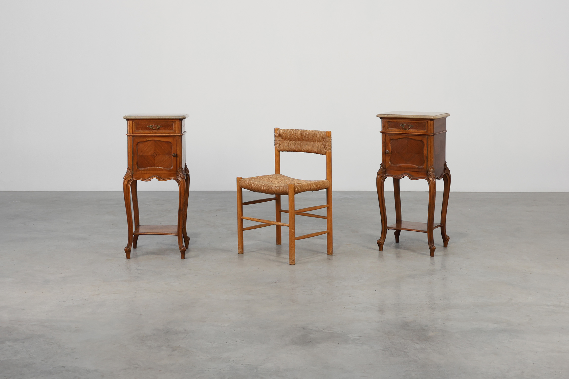 Pair Louis XV‑Style Nightstands with Marble Tops, France ca. 1900thumbnail